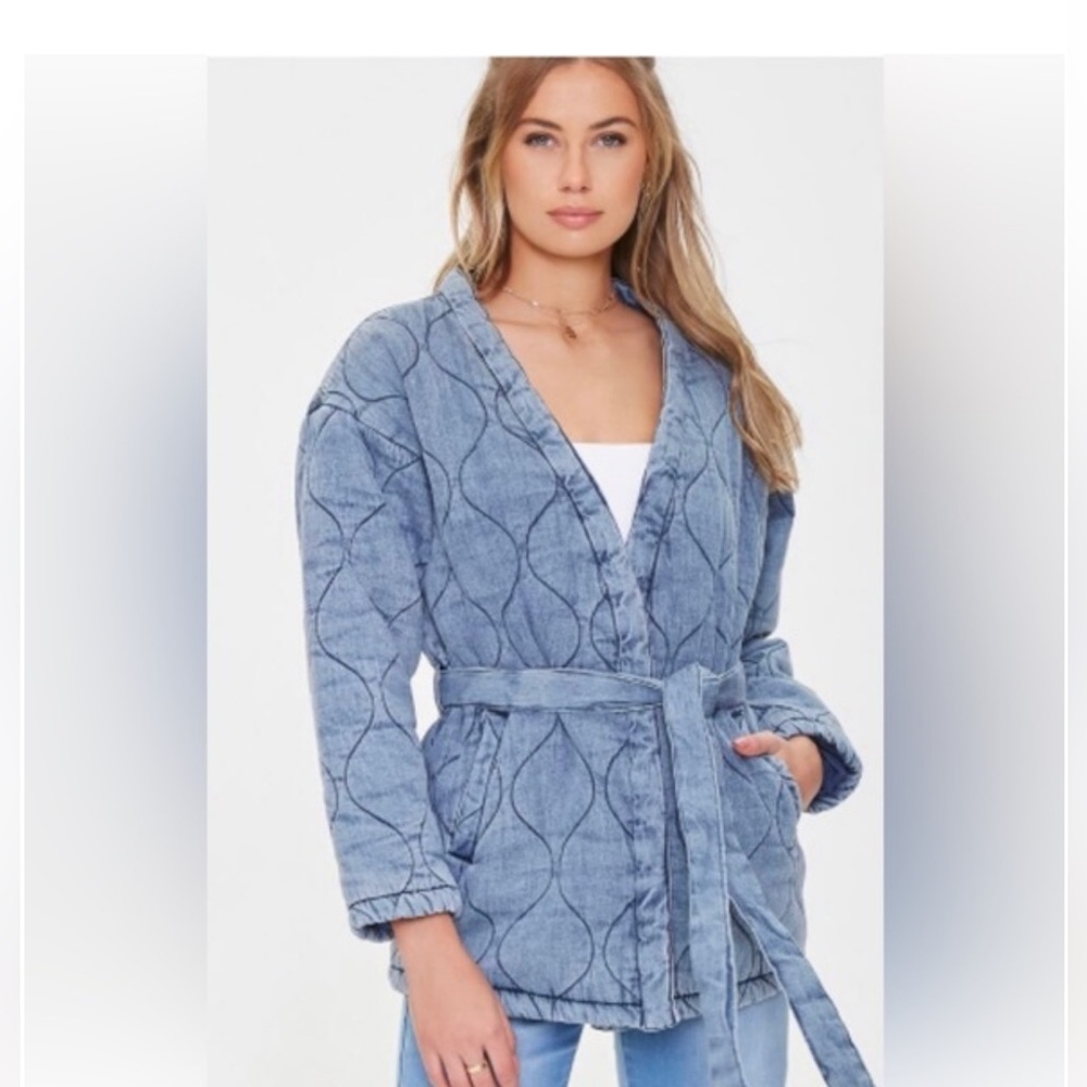 forever 21 premium label, quilted belted denim jacket